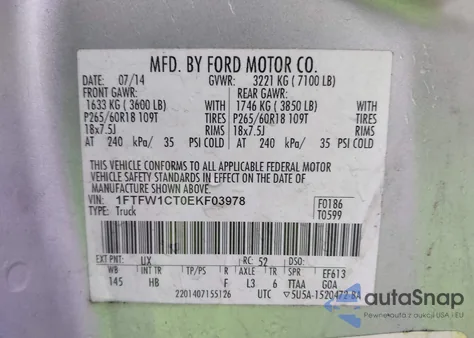 2014 Ford F-150 Lariat из США, поврежденный, VIN 1FTFW1CT0EKF03978